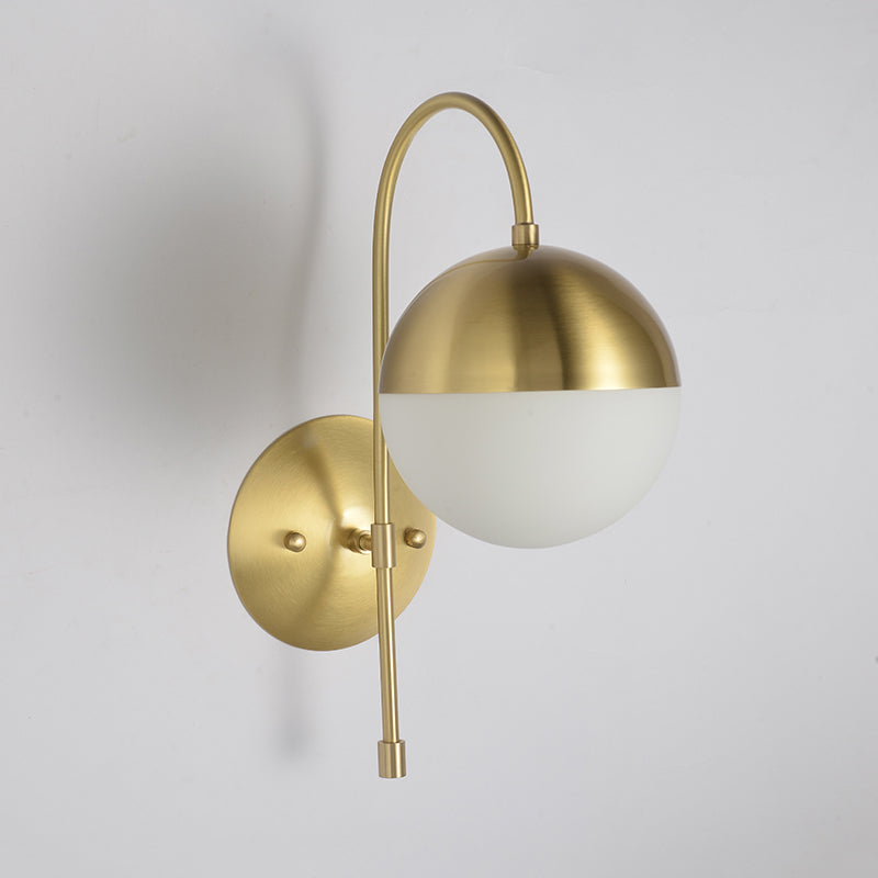 BowLift | Brass 1-Light Wall Lamp Fixture Antique Frosted White Glass Tulip Shade/Cylinder Wall Mount Light with Arm