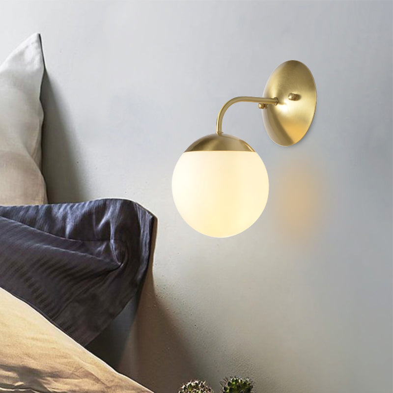 BowLift | Brass 1-Light Wall Lamp Fixture Antique Frosted White Glass Tulip Shade/Cylinder Wall Mount Light with Arm