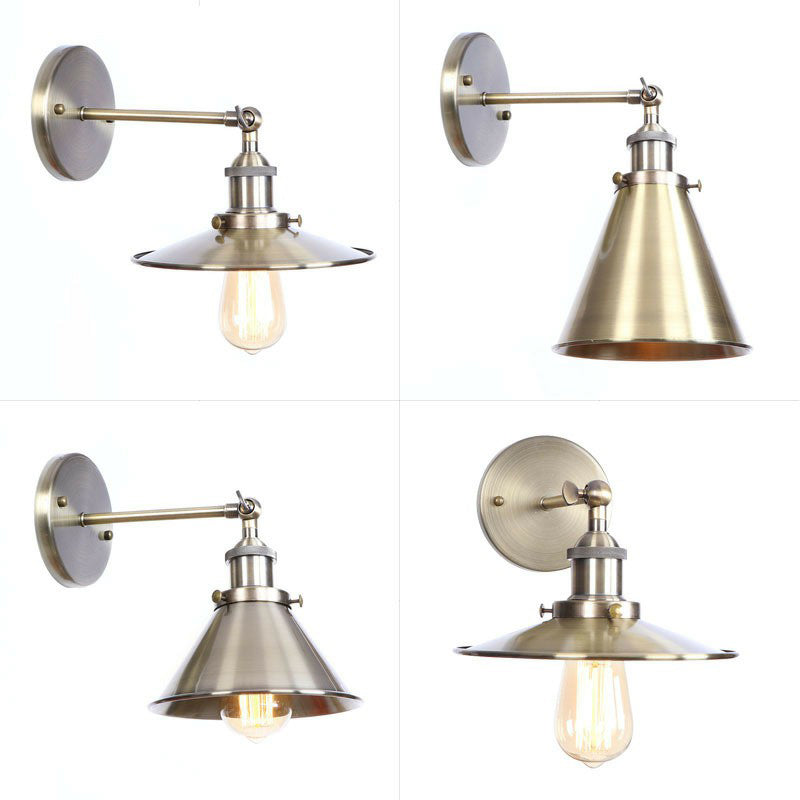 BowLift | Bronze 1-Light Wall Spotlight Industrial Iron Rolled Edge Dish/Cone/Horn Wall Mount Light Fixture with Swivel Joint