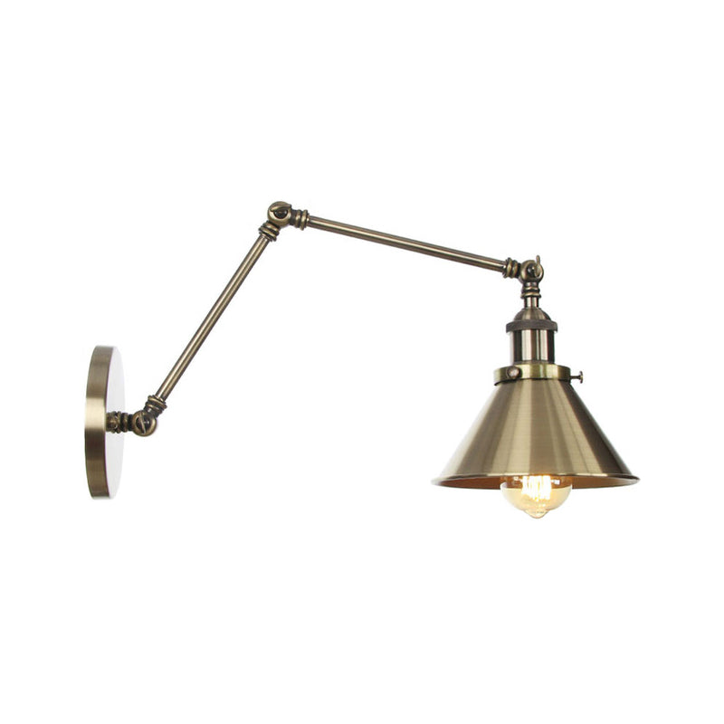 BowLift | 6"/8" L 2-joint swivel arm iron wall light industrial 1 bulb studio work wall lamp with cone shade in bronze/copper
