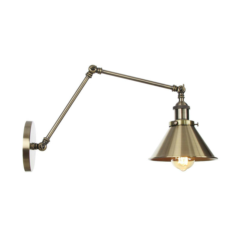 BowLift | 6"/8" L 2-joint swivel arm iron wall light industrial 1 bulb studio work wall lamp with cone shade in bronze/copper
