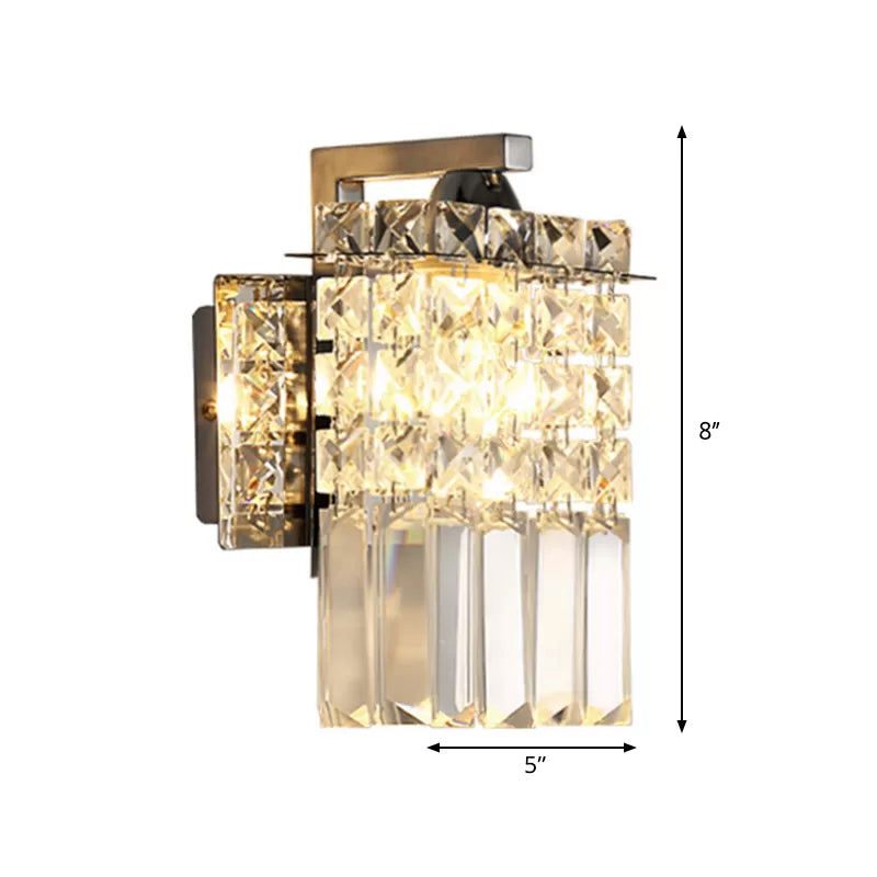 BowLift | Rectangular wall lamp crystal block wall sconce in chrome with crystal rod draping
