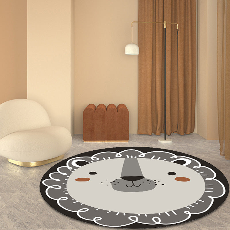 BowLift | Dark Color Cartoon Area Rug Synthetic Animal Head Carpet Stain Resistant Non-Slip Rug for Children's Room