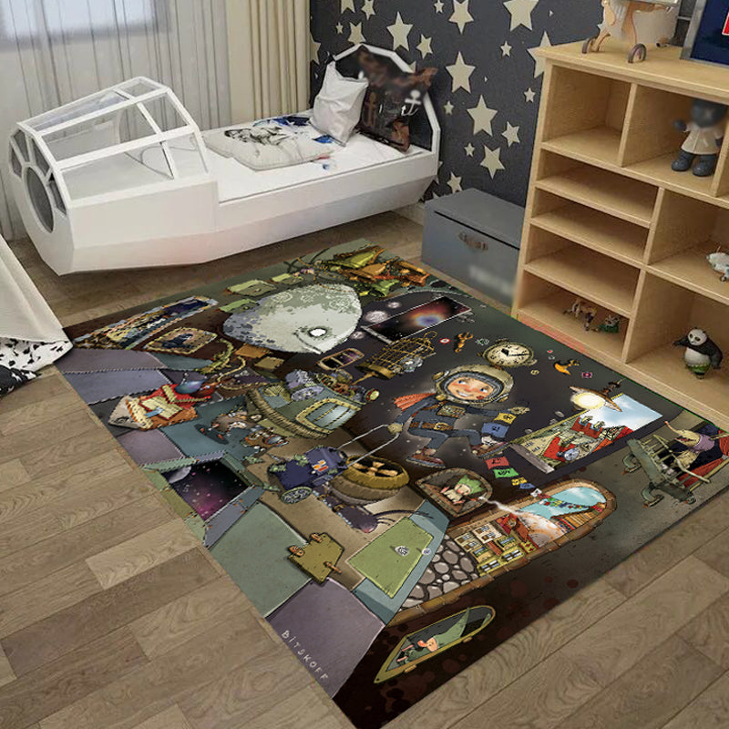 BowLift | Cool Kids Rug Dark Color Fantasy World Area Rug Non-Slip Backing Washable Rug for Kids Room