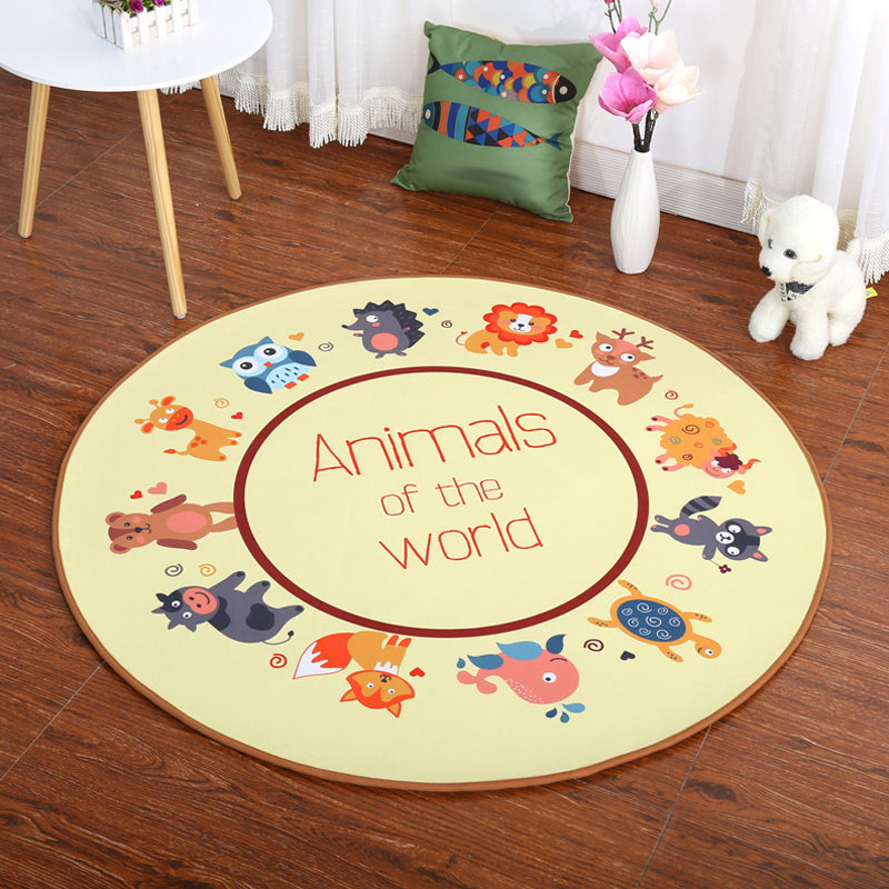 BowLift | Cartoon Children's Mats Rug Dark Color Animal Land Rug Polyester Pet Friendly Non-Slip Rug