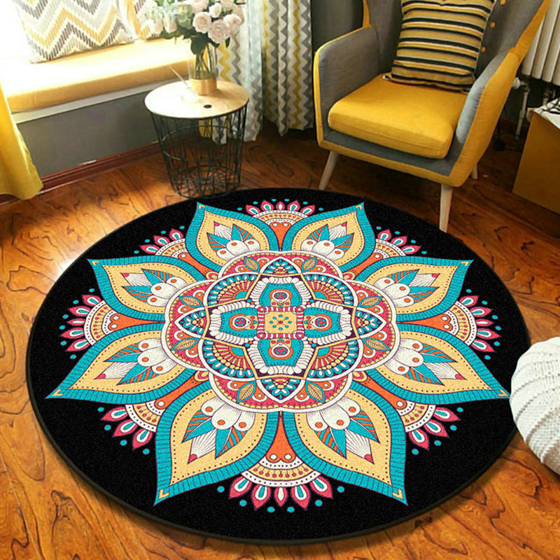BowLift | Fancymandala-Rug Dark Color Moroccan Rug Polyester Pet-Friendly Rug for Living Room