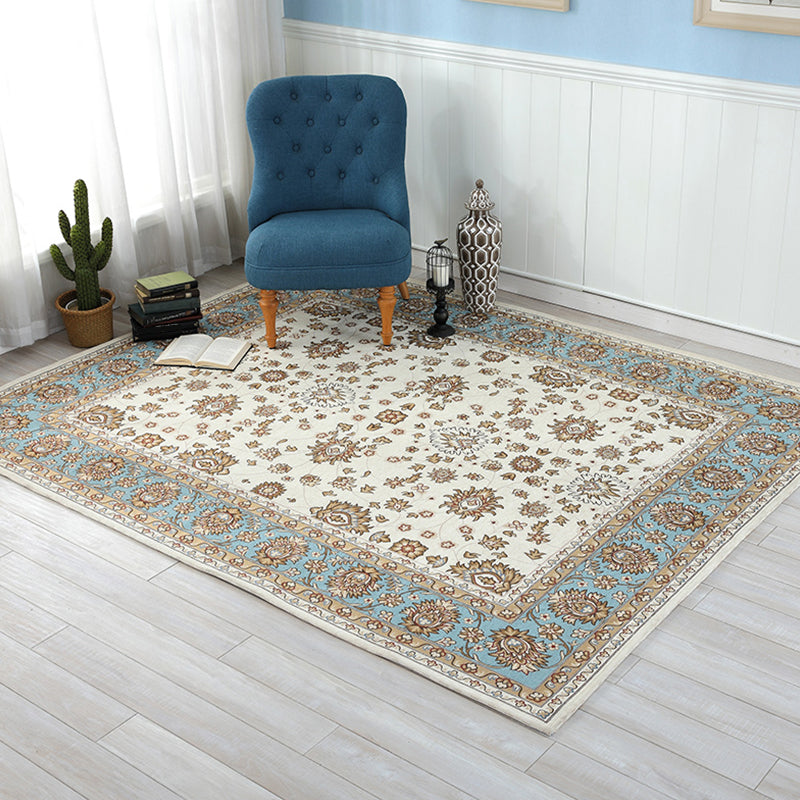 BowLift | Beige Vintage Carpet Polyester Flower Pattern Carpet Washable Pet-Friendly Non-Slip Back Carpet for Living Room