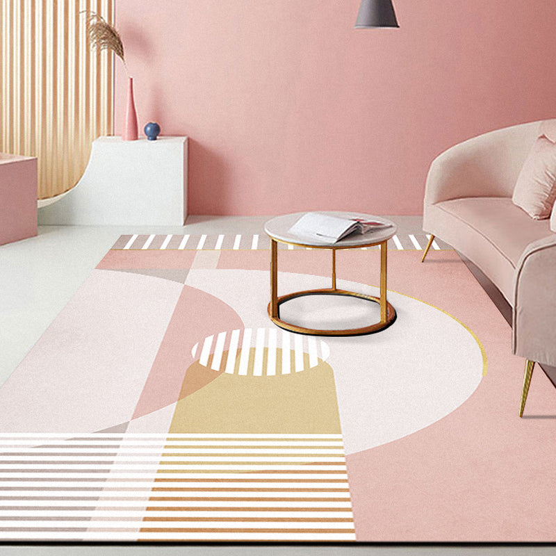 BowLift | Pink Hall Rug Modernist Color Bar and Stripe Pattern Rug Polyester Pet Friendly Washable Non-Slip Back Rug