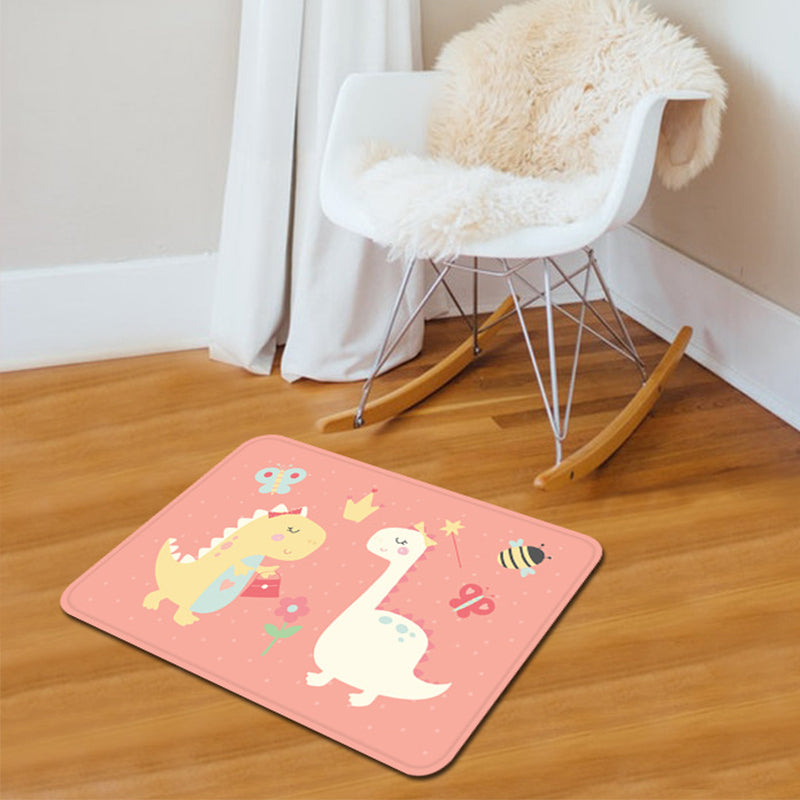 BowLift | Beautiful children's rug in pink and white with animal dinosaur butterfly bee pattern rug polyester washable rug for the nursery