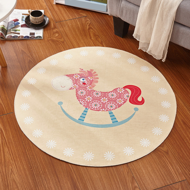 BowLift | Children's room rug in pink and purple animal horse bear print rug polyester stain-resistant rug