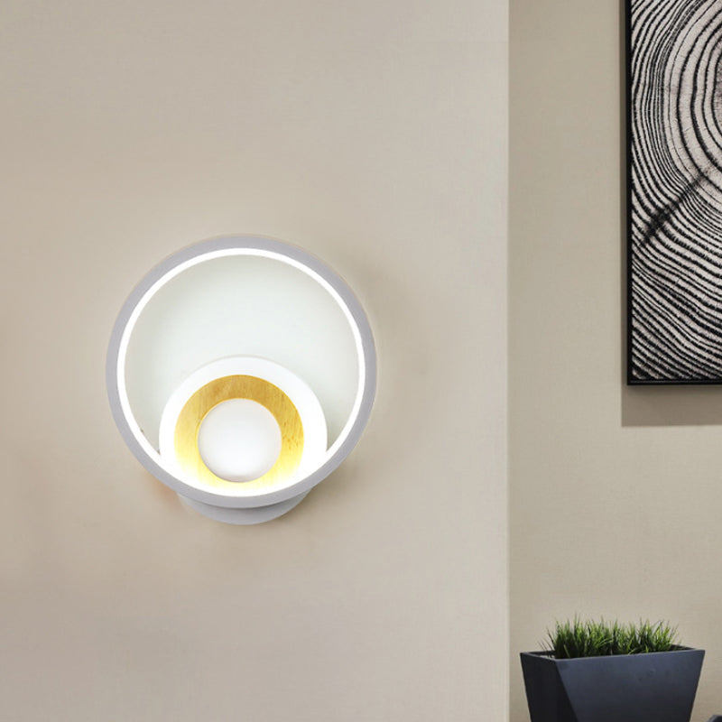 BowLift | Double Ring Acrylic Wall Lamp Nordic White and Wood LED Wall Mount Lighting in Warm/White Light for Home