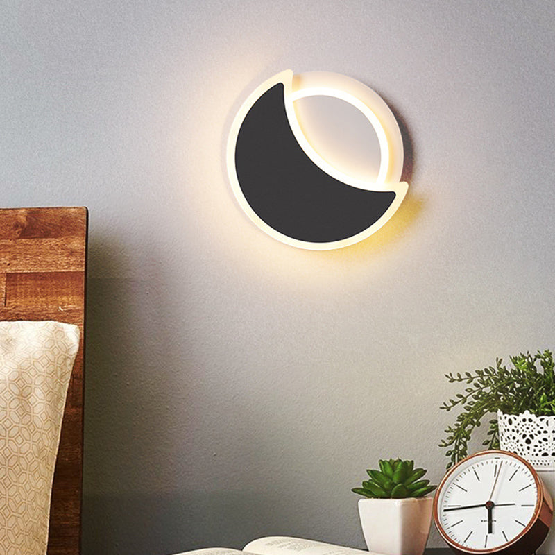 BowLift | Acrylic Moon Eclipse Flush Wall Lamp Nordic Black/White LED Wall Mount Light in Warm/White Light for Bedroom