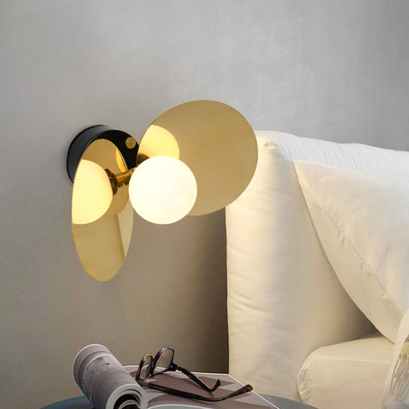 BowLift | Ball Mini Milk Glass Wall Light Postmodern 1 Bulb Gold Wall Light Fixture with Reflective Shields