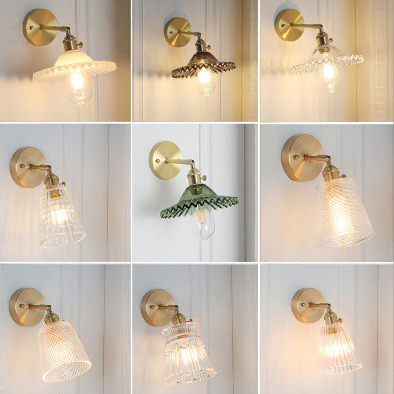 BowLift | Cone rotating wall lamp kit Postmodern clear glass ribbed/grid 1 light gold wall light