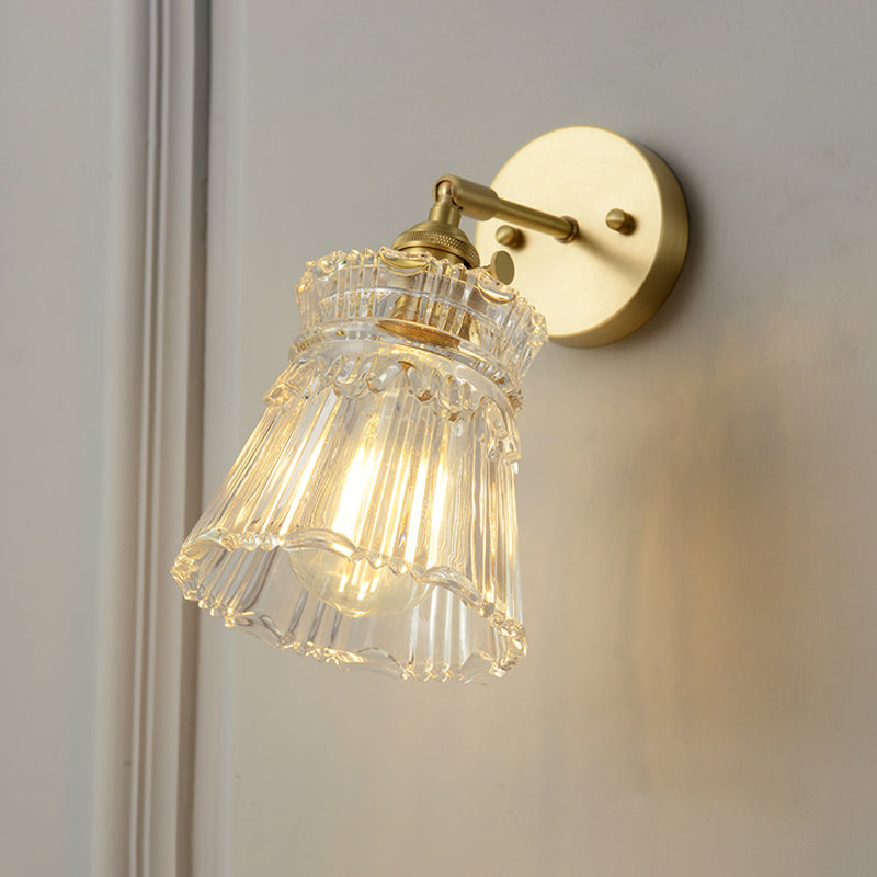 BowLift | Cone rotating wall lamp kit Postmodern clear glass ribbed/grid 1 light gold wall light