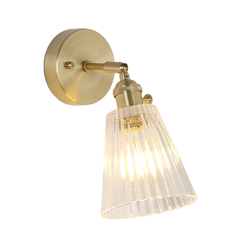 BowLift | Cone rotating wall lamp kit Postmodern clear glass ribbed/grid 1 light gold wall light
