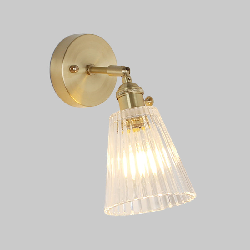 BowLift | Cone rotating wall lamp kit Postmodern clear glass ribbed/grid 1 light gold wall light