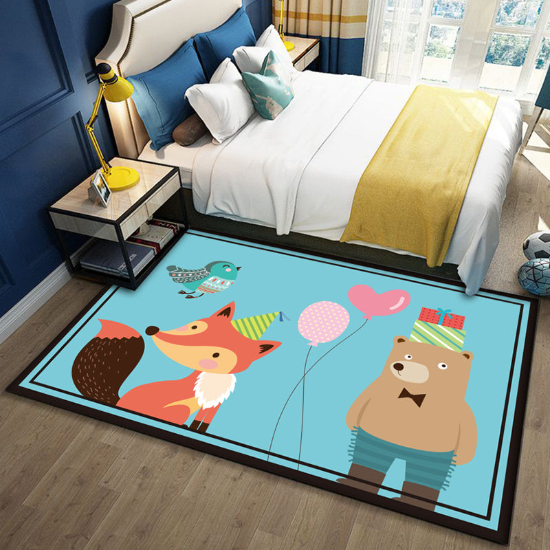 BowLift | Beautiful multicolored children's carpet polyester animal pattern rug washable pet-friendly non-slip rug for the children's room