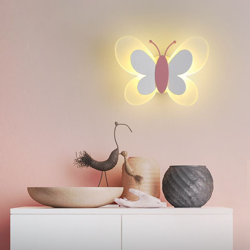 BowLift | Butterfly LED Wall Light Cartoon Acrylic Pink/White/Blue LED Wall Lighting in Warm/White Light for Kindergarten