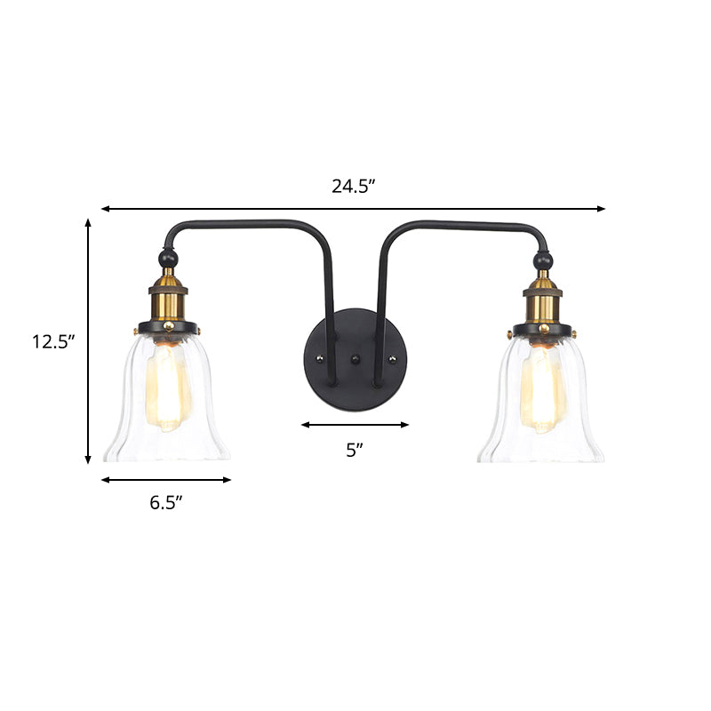 BowLift | Pears/Bubbles Indoor Wall Lamp Factory Clear Glass 2 Lights Wall Lamp Fixture in Black