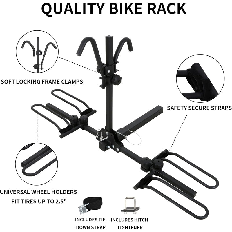 BowLift | 2-Bike Hitch Bike Rack 90 lbs Capacity Tiltable Bicycle Carrier Rack with Hitch Tightener and Strap