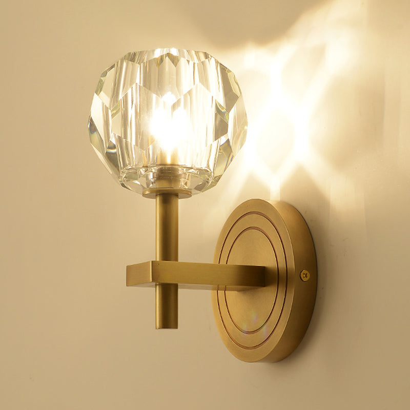 BowLift | Cylinder/Ball-Shaped Wall Light Postmodern Water Glass/Cut Crystal 1 Bulb Gold Wall-Mounted Light for Living Room