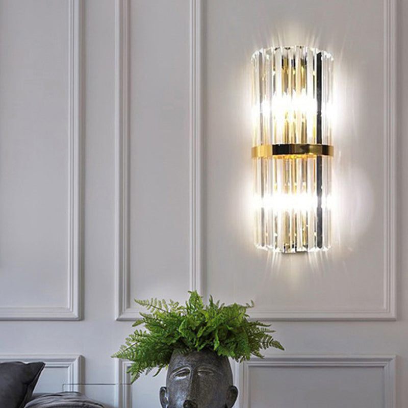BowLift | 1/2/3-Bulb Living Room Wall Light Modern Gold Wall Light with Flute/3-Tier/Cylinder Crystal Shade
