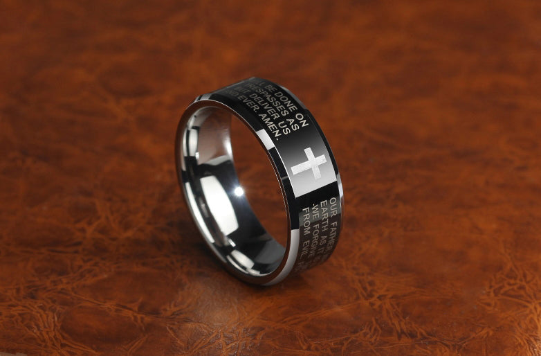 BowLift | Personality Men's Black Tungsten Alloy Ring with Cross, No Fading, Scratch Resistant & Multiple Polishing