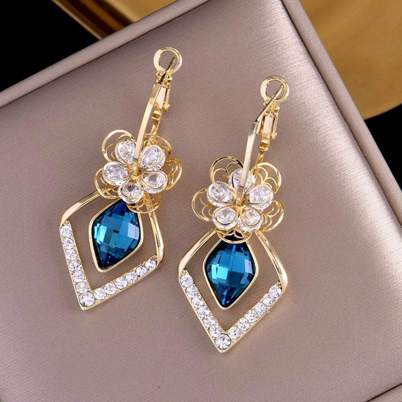 BowLift | Flower Zircon Rhombic Sapphire Drop Earrings