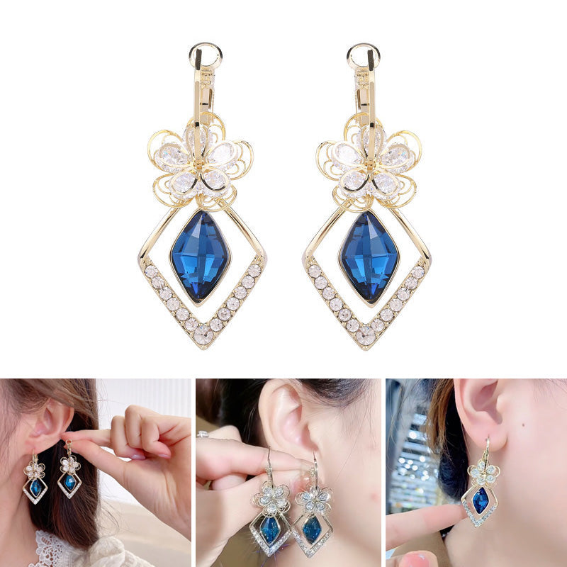 BowLift | Flower Zircon Rhombic Sapphire Drop Earrings