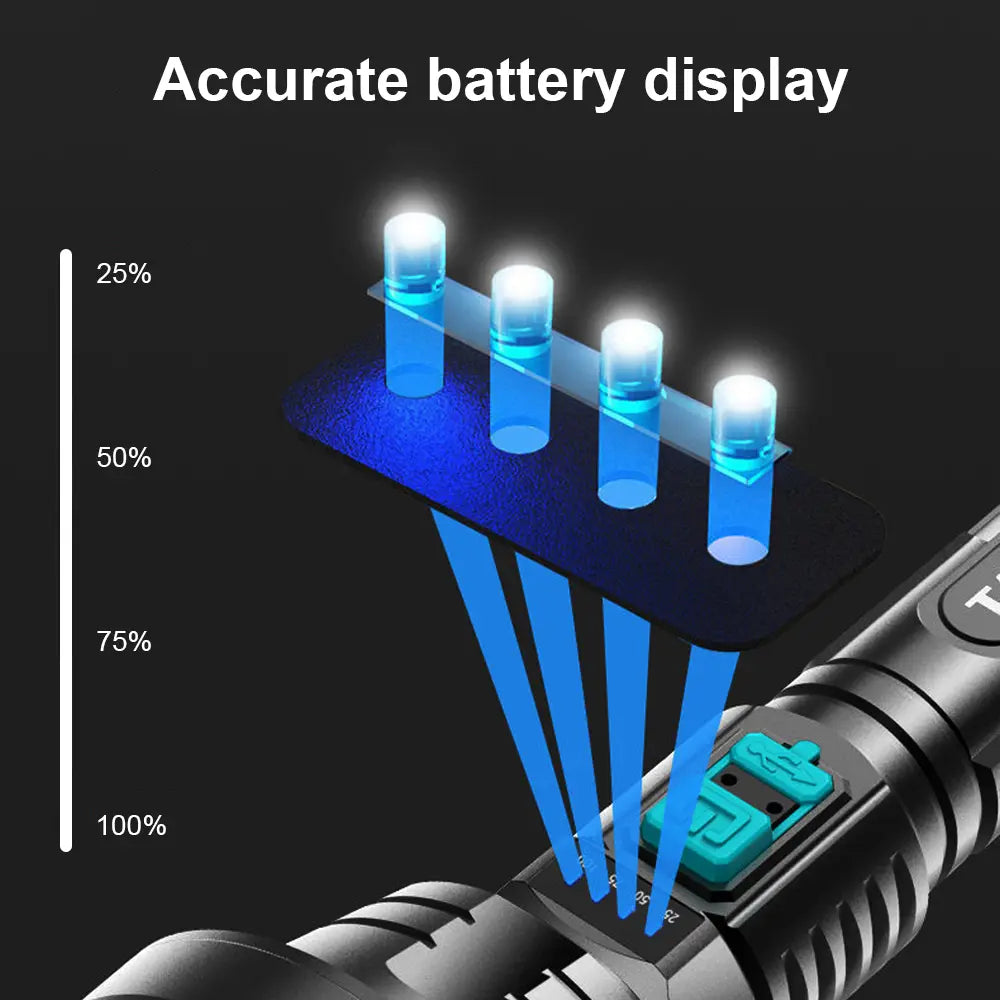BowLift | 90000LM LED flashlight – Tactical searchlight with USB charging and super bright lighting