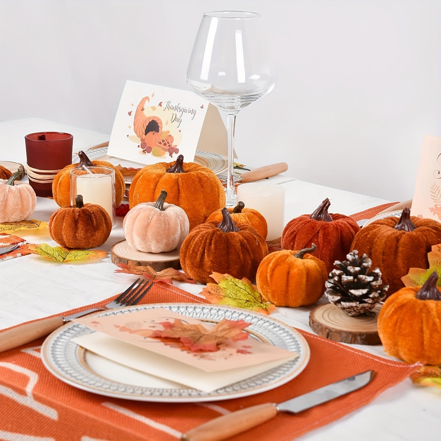 BowLift | Autumn Decoration Pumpkin Set – 12 Pieces Artificial Pumpkins with Velvet Finish