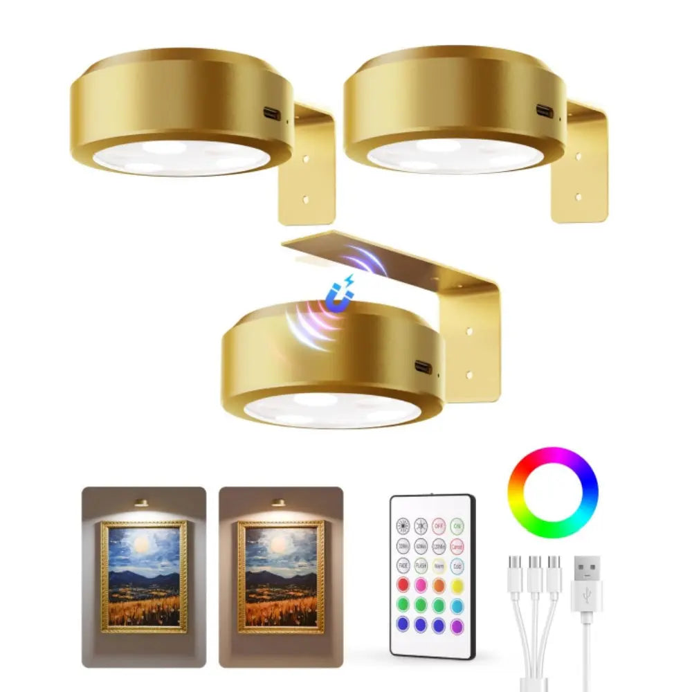 BowLift | 2 + 1 | Wireless Picture Lights – No Drilling, Rechargeable, Color Change with Remote Control