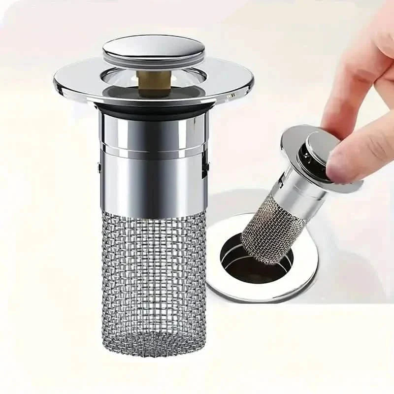 BowLift | 2-Pack: Pop-Up Wash Basin Plugs with Stainless Steel Strainer and Hair Strainer