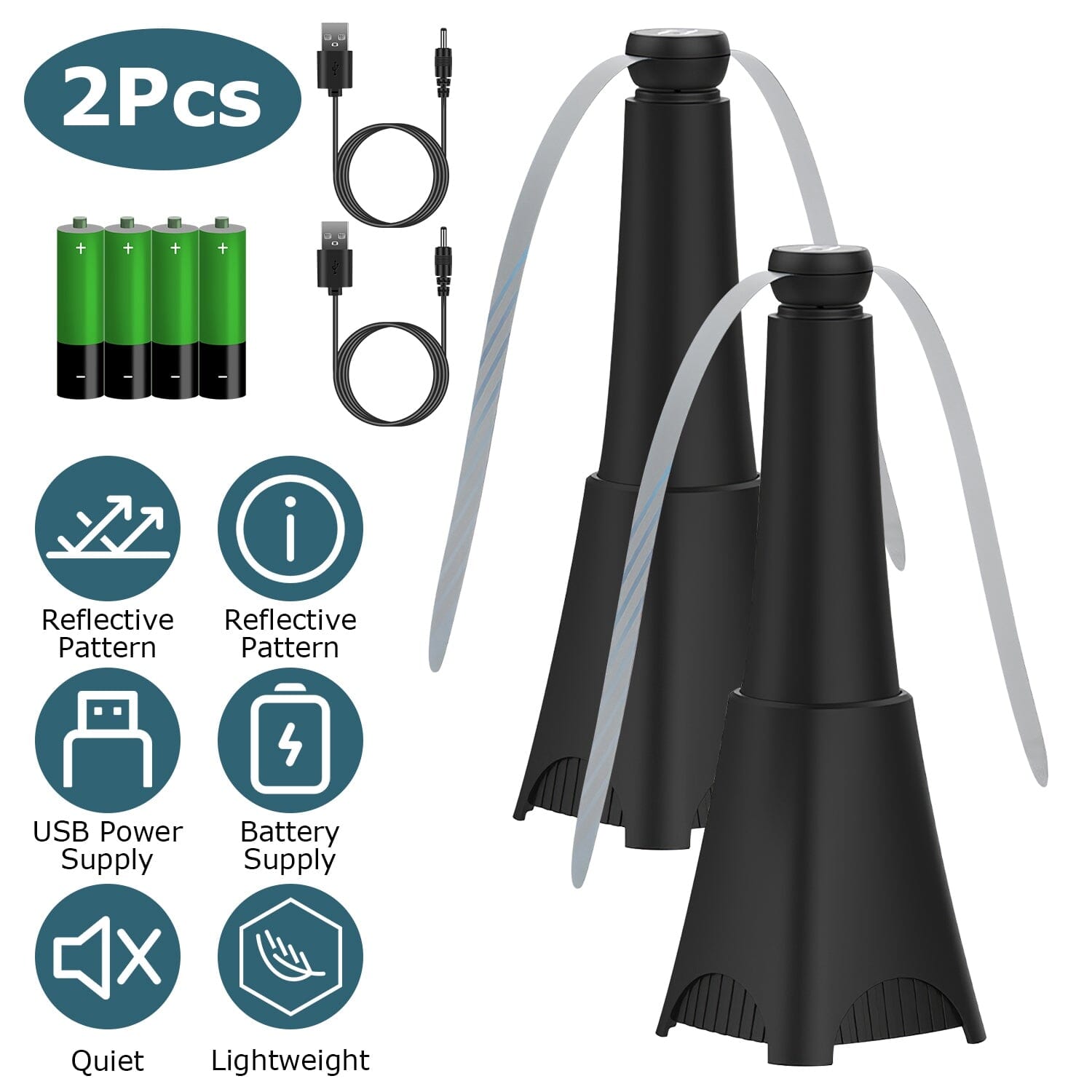 BowLift | 2-pack: Carrying fan with reflective fly repellent, rechargeable battery operated