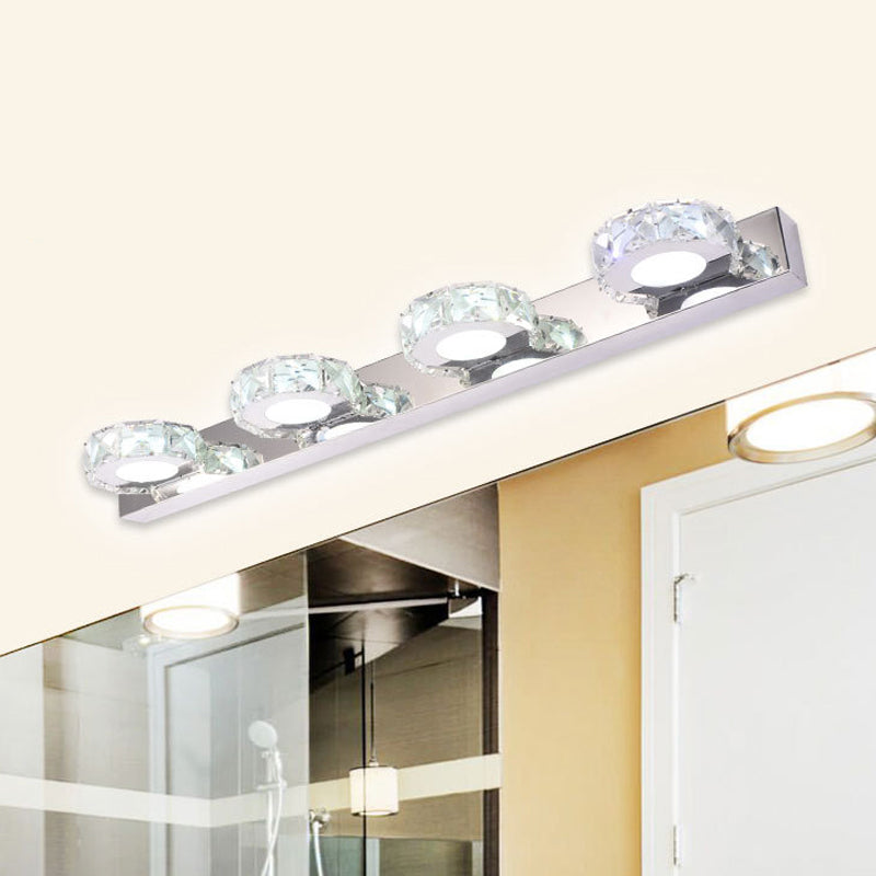 BowLift | 3/4-Light Faceted Crystal Makeup Wall Lamp Modern Stainless Steel Round/Square Bathroom Wall Mounted Light