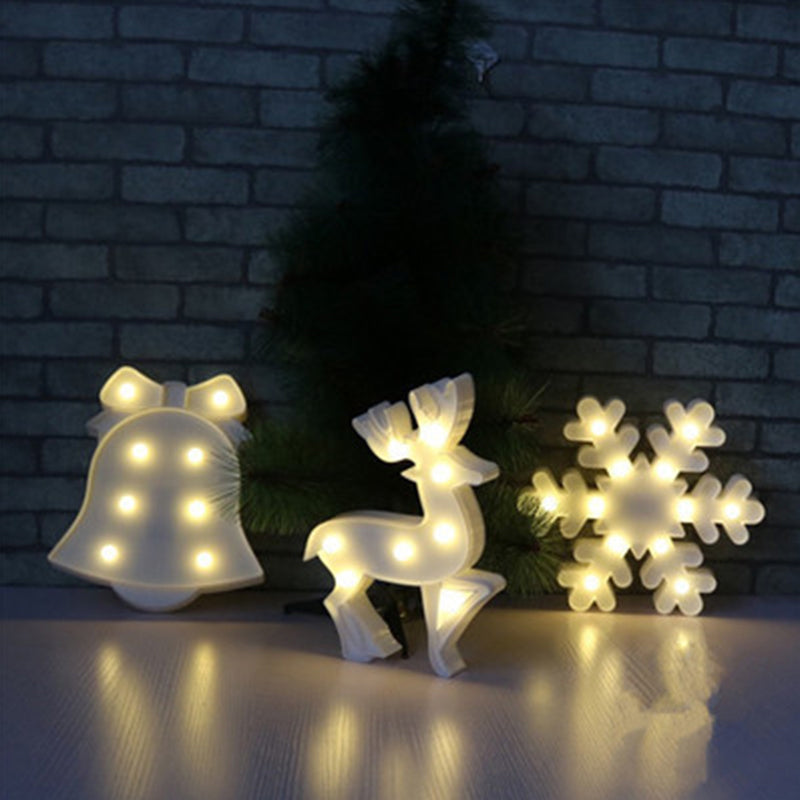BowLift | White Christmas Element Night Light Modern Style Battery LED Plastic Nightstand Lamp