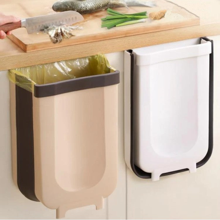 BowLift | Foldable Kitchen Cabinet Door Hanging Trash Bin, with Garbage Bag Fixing Strap and Strong Load-bearing Capacity, for Kitchen, Bathroom, Car and More