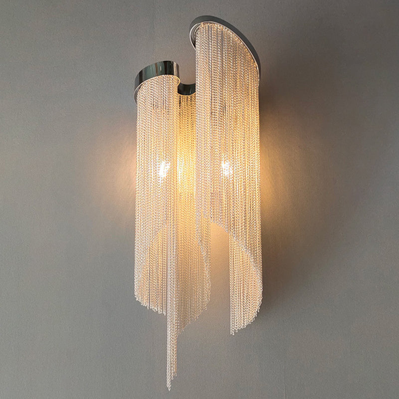 BowLift | Tassel Chain Aluminum Wall Light Sconce Modern 2 Bulbs Wall Mounted Lamp for Living Room