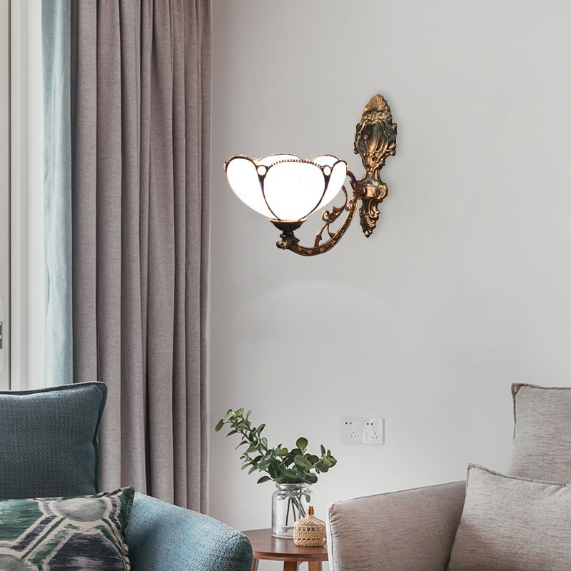 BowLift | Blue/Beige Flower Shade Wall Light Stained Glass 1 Head Wall Mount Light in Antique Brass