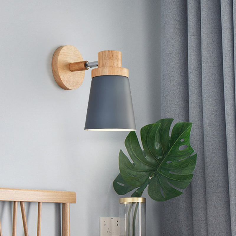 BowLift | Barrel Wall Lamp Sconces Minimalistic Metal 1-Head Living Room Wall Lighting Fixture with Wooden Backplate