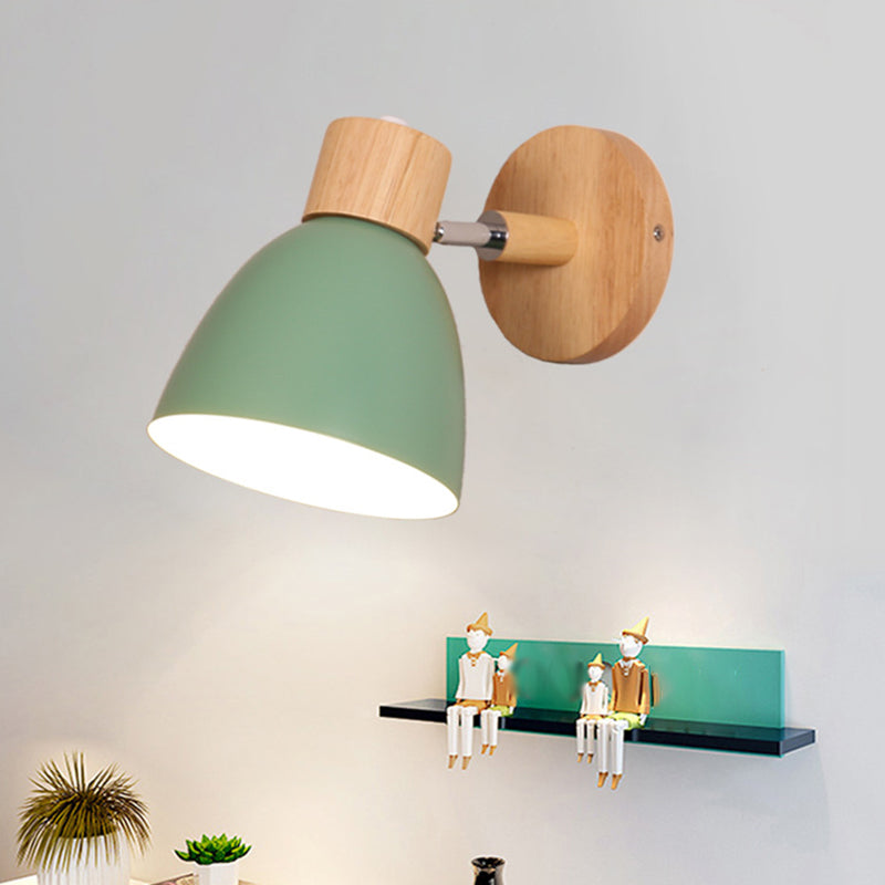 BowLift | 1 Light Corridor Wall Lamp Fixture Macaron Wooden Wall Mounted Lamp with Dome Aluminium Shade