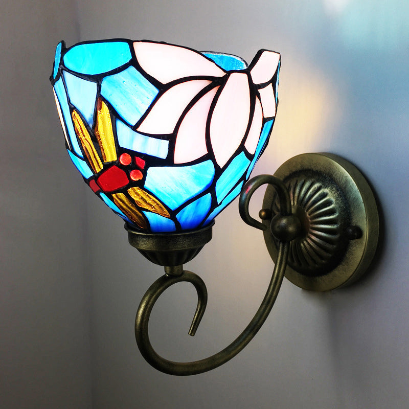 BowLift | 1 Lamp Wall Lamp Sconces Victorian Bowl Yellow Glass Dragonfly Pattern Wall Lighting in Brass