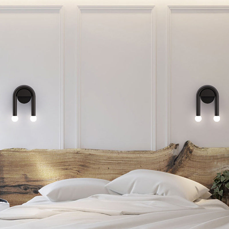 BowLift | U-shaped wall lamp contemporary metallic 2-light black wall-mounted lighting with ball opal glass shade