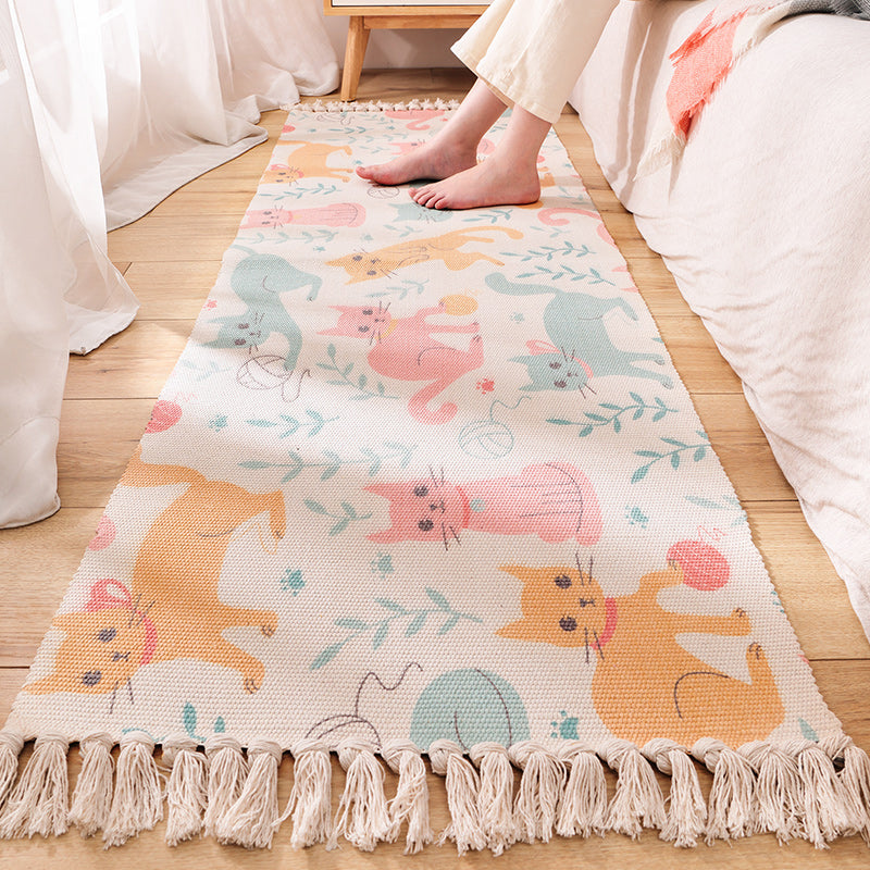 BowLift | Cartoon Animal Patterned Rug Colorful Cotton Rug Washable Pet-Friendly Rug for the Children's Room