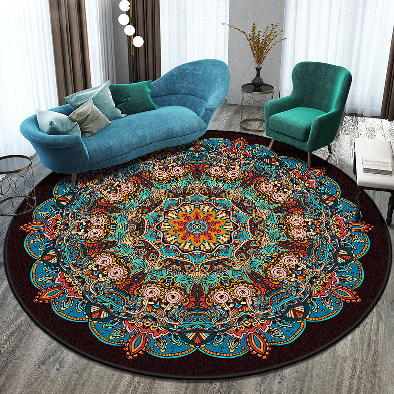 BowLift | Bohemian Living Room Rug Multicolored Mandala Rug Polyester Stain Resistant Washable Non-Slip Backing Rug for Hallway