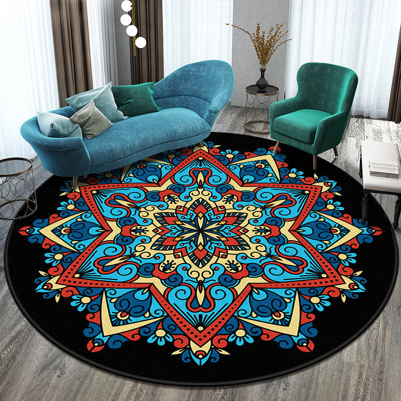 BowLift | Bohemian Living Room Rug Multicolored Mandala Rug Polyester Stain Resistant Washable Non-Slip Backing Rug for Hallway