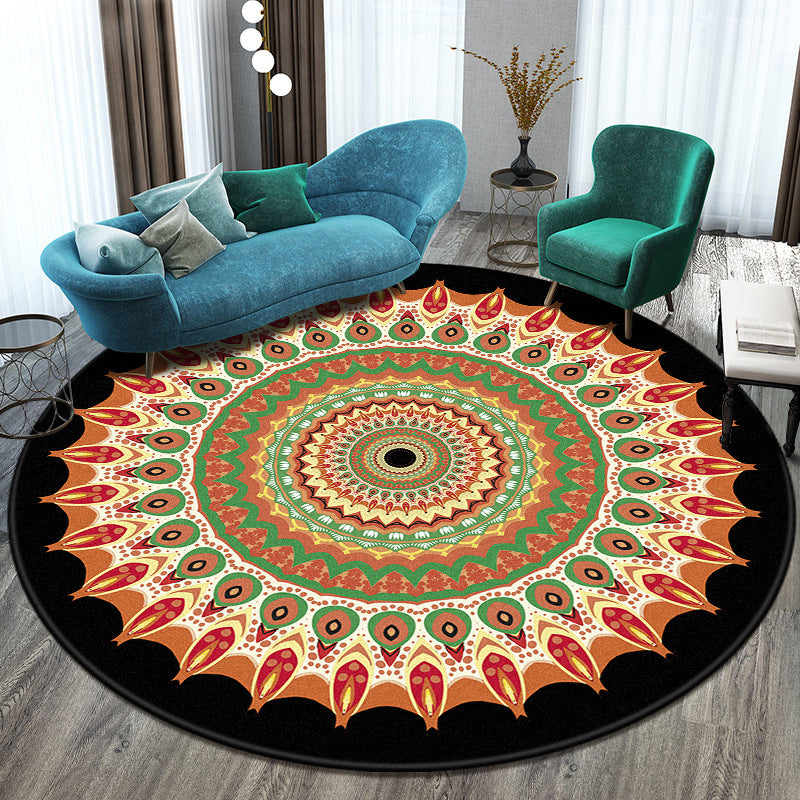 BowLift | Bohemian Living Room Rug Multicolored Mandala Rug Polyester Stain Resistant Washable Non-Slip Backing Rug for Hallway