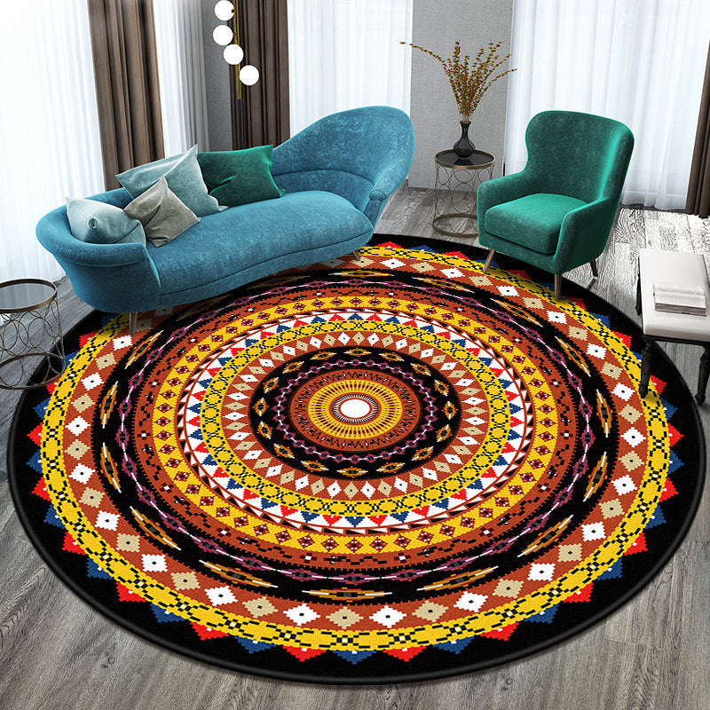 BowLift | Bohemian Living Room Rug Multicolored Mandala Rug Polyester Stain Resistant Washable Non-Slip Backing Rug for Hallway