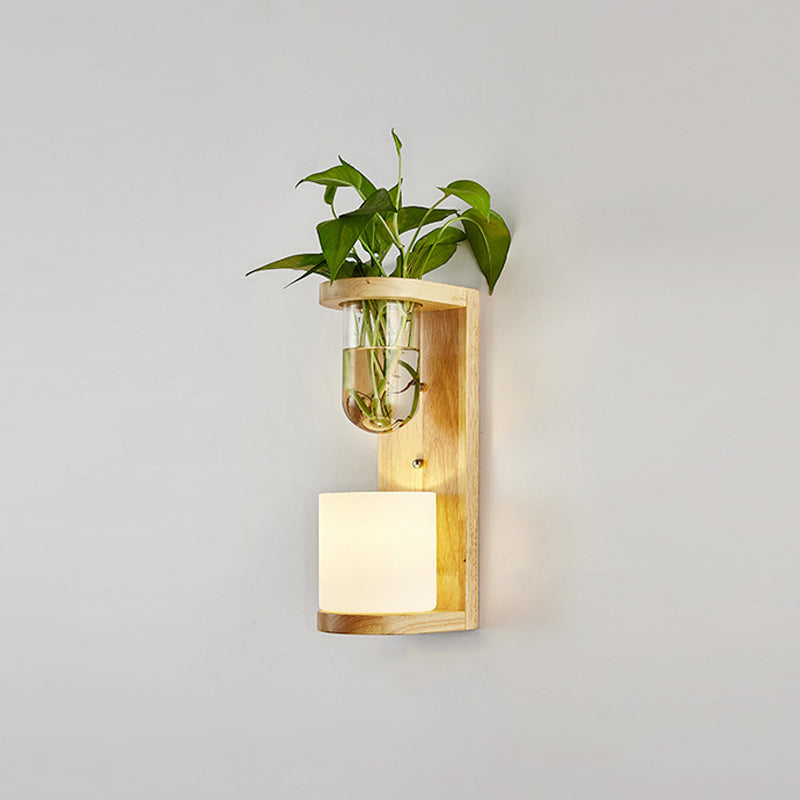 BowLift | White Glass Geometric Wall Lighting Modern 1 Head Wood Wall Lamp for Nightstand